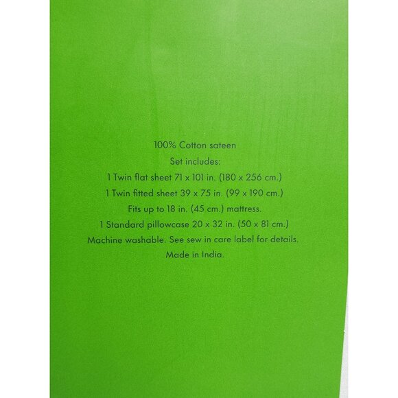 Kate Spade New York Twin Cotton Sateen Sheet Set Fits 18 In Mattress Green - Picture 2 of 8